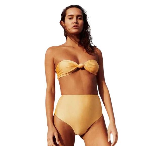 Vanessa Sposi Yellow Gold  High Waist Bikini Set Bandeau Top M Bottoms S - Picture 1 of 4